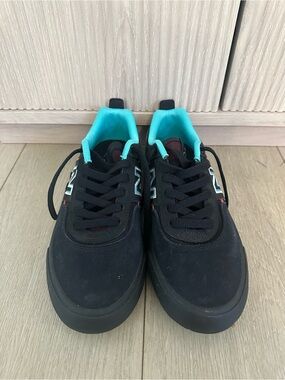 Kids Black Sneakers with Teal Lining